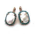 Earrings by Mariana Woman Precious White Shell Mineral and Turquoise Swarovski Crystals