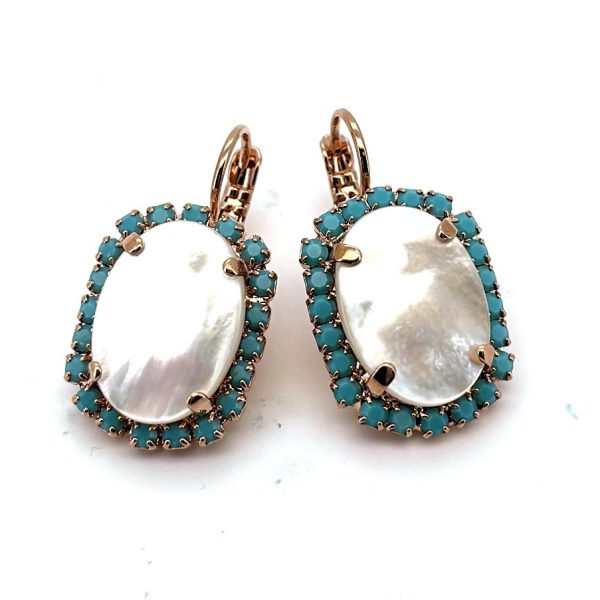 Earrings by Mariana Woman Precious White Shell Mineral and Turquoise Swarovski Crystals