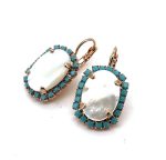 Earrings by Mariana Woman Precious White Shell Mineral and Turquoise Swarovski Crystals - Image 2