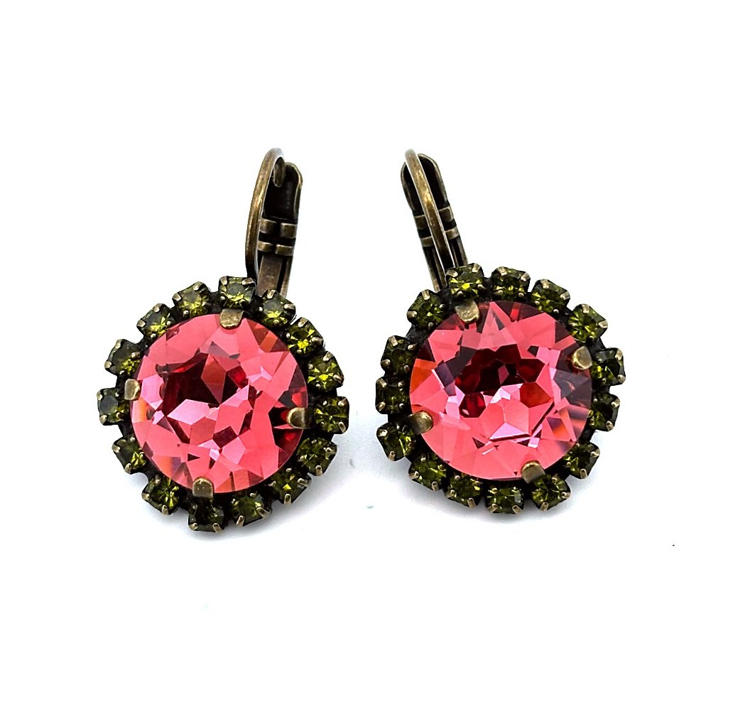 E-1137-1R-142-EG6 (1) Earrings by Mariana Woman Adorable Rose and Olivine Swarovski Crystals - Image 1