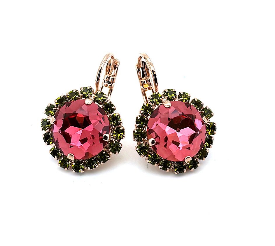 E-1137-1R-142-RG6 (1) Earrings by Mariana Woman Precious Rose and Olivine Swarovski Crystals - Image 1