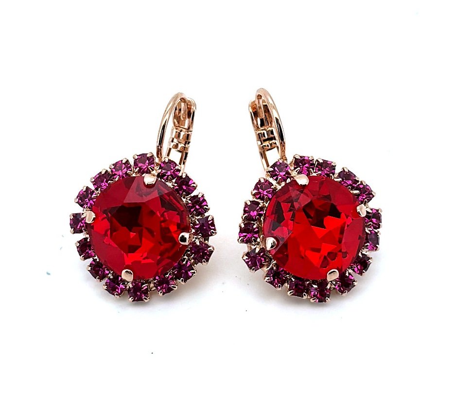 E-1137-1R-502227-RG6 (1) Earrings by Mariana Woman Opulent Siam and Fuchsia Swarovski Crystals - Image 1