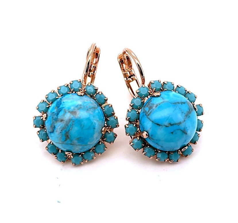 E-1137-1R-M2672-RG6 (1) Earrings by Mariana Woman Precious Turquoise Mineral Swarovski Crystals - Image 1