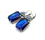 Earrings By Mariana Woman Classy Royal Blue and Aquamarine Swarovski Crystals-SP