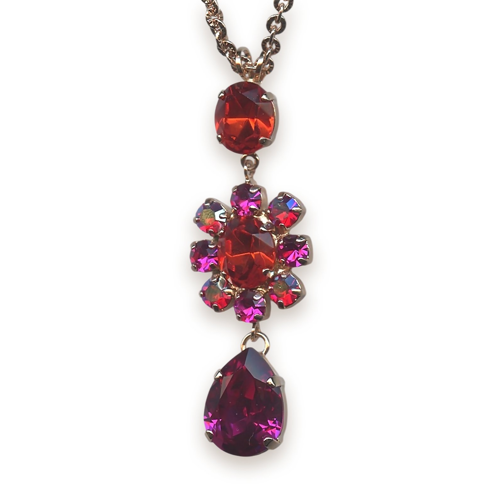 N-5156-2-1075-RG (1) Necklace Pendant by Mariana Woman Stunning Fuchsia and Orange Swarovski Crystals - Image 1