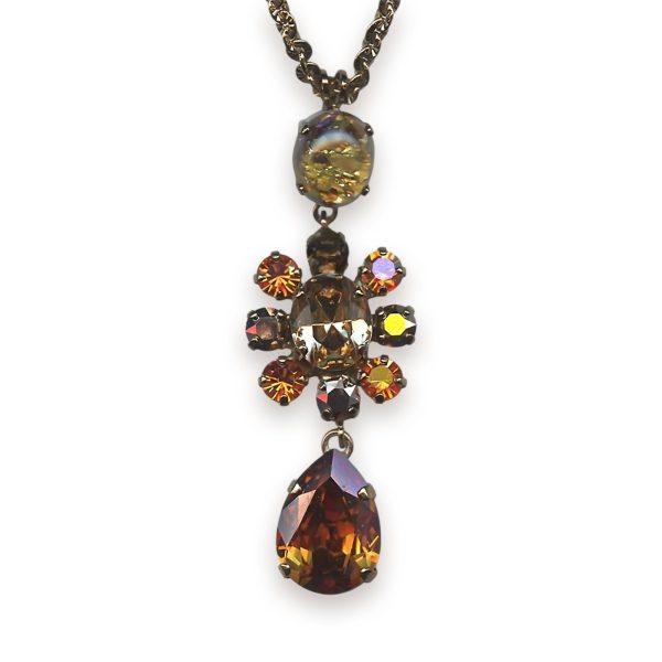 Necklace Pendant by Mariana Woman Elegant Golden and Lava Swarovski Crystals