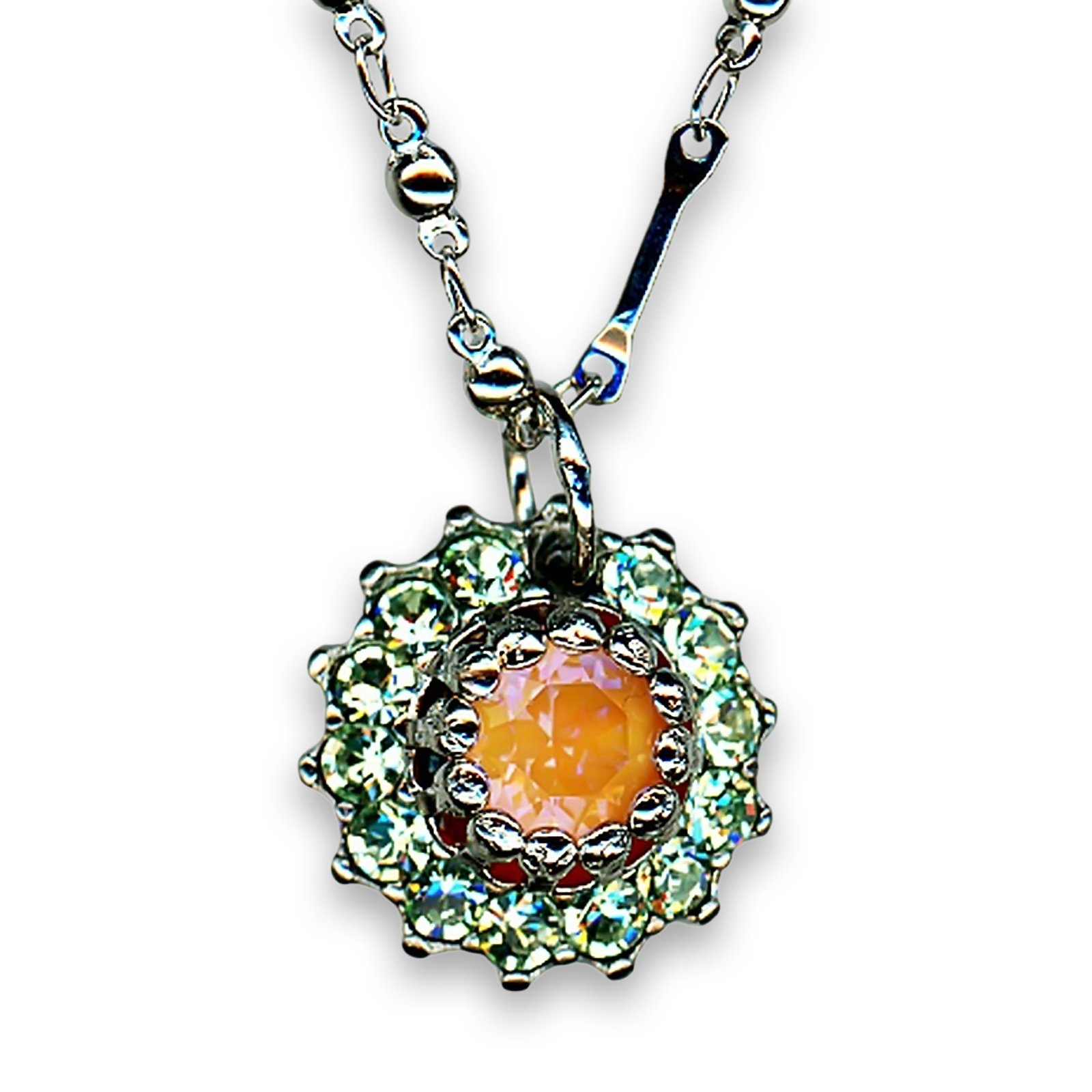 N-5163-1124-RO (1) Necklace Pendant by Mariana Woman Glitzy Peach and Chrysolite Swarovski Crystals - Image 1