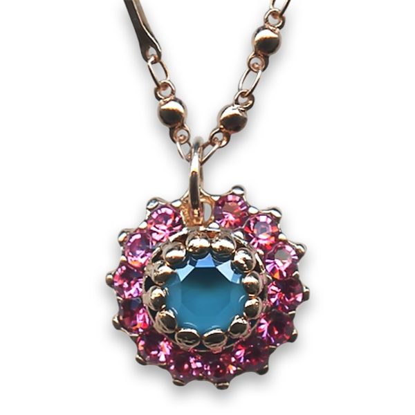Necklace Pendant by Mariana Woman Lovely Rose and Blue Swarovski Crystals