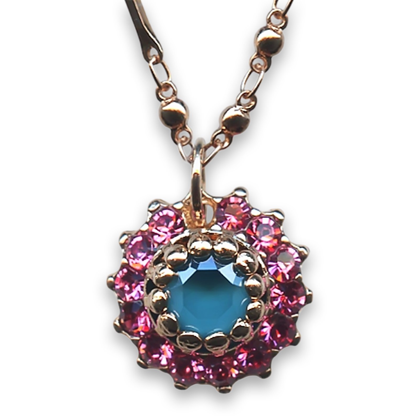 N-5163-2141-RG (1) Necklace Pendant by Mariana Woman Lovely Rose and Blue Swarovski Crystals - Image 1