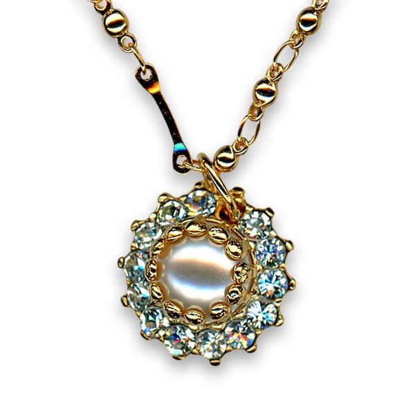 Necklace Pendant by Mariana Woman Classy Pearl and Azure Swarovski Crystals