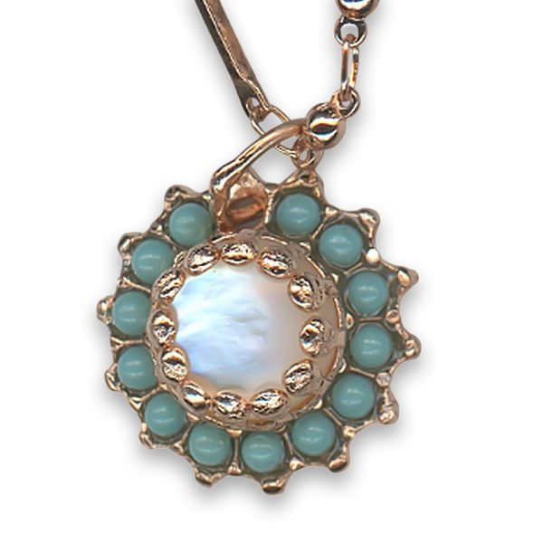 Necklace Pendant by Mariana Woman Gorgeous Turquoise and White Shell Mineral Swarovski Crystals