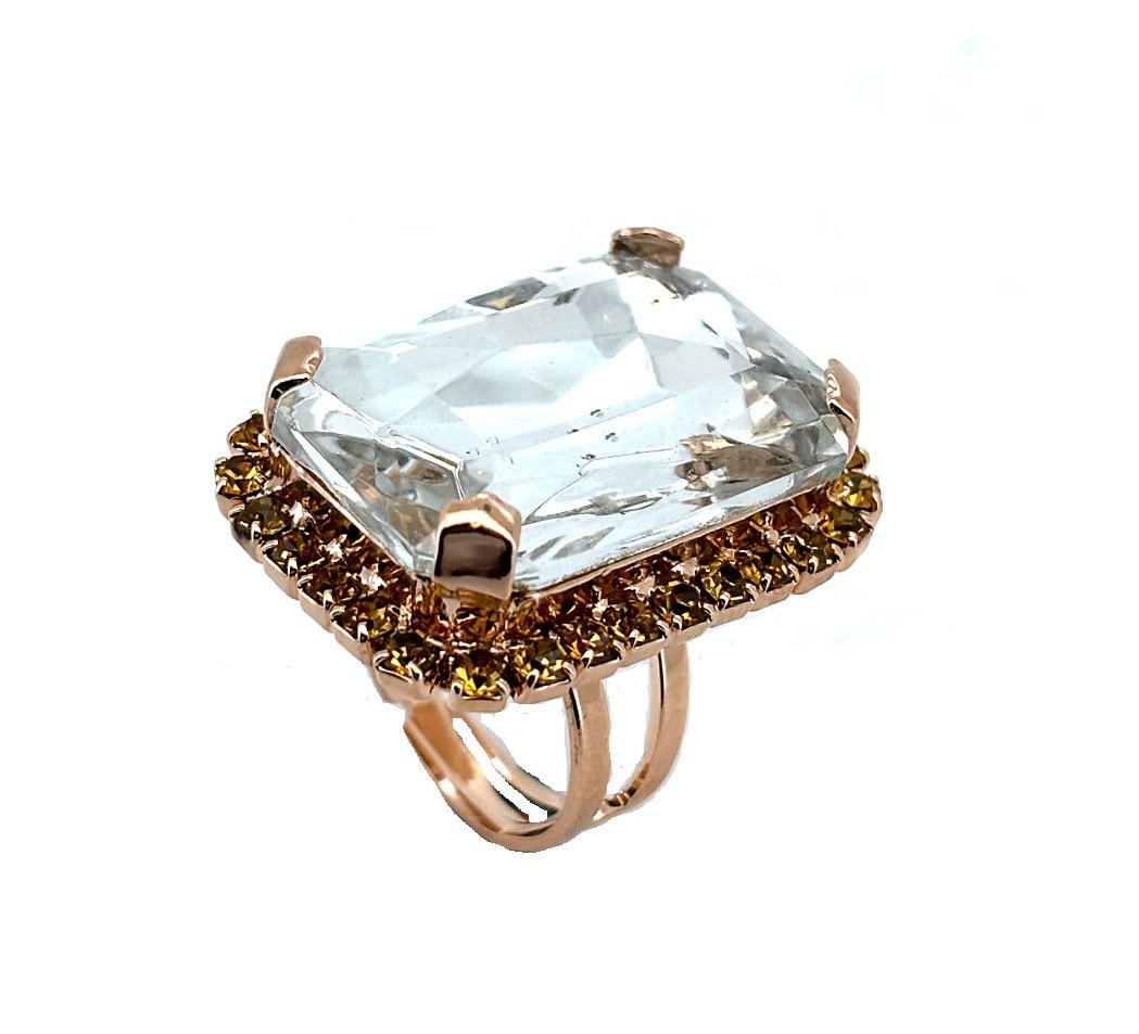 R-7018-203001-RG (3) Ring by Mariana Woman Exquisite Clear and Topaz Swarovski Crystals - Image 1