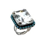Ring by Mariana Woman Timeless Clear and Turquoise Swarovski Crystals - Image 2