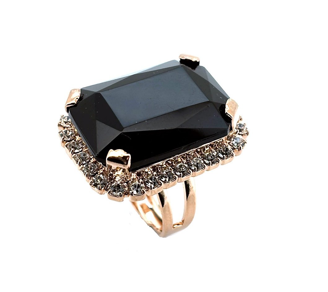 R-7018-280-1-RG (2) Ring by Mariana Woman Luxurious Jet and Clear Swarovski Crystals - Image 1