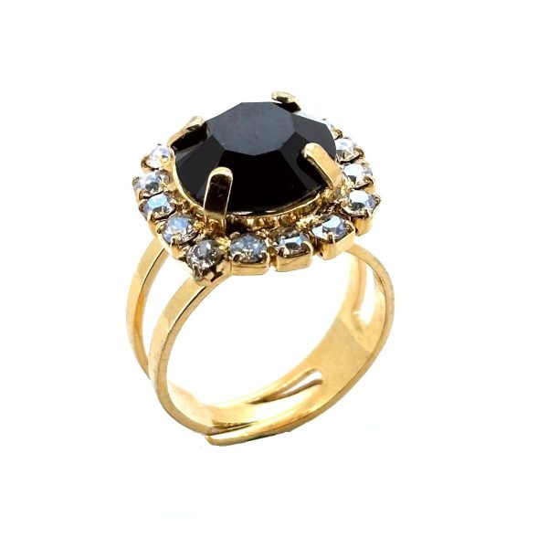 Ring by Mariana Woman Classy Jet and Clear Swarovski Crystals