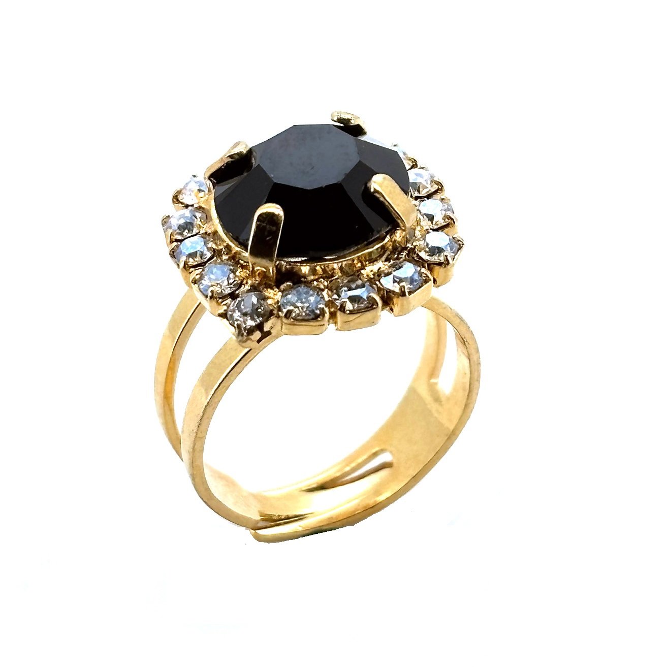 R-7137-1-280-1-YG (1) Ring by Mariana Woman Classy Jet and Clear Swarovski Crystals - Image 1