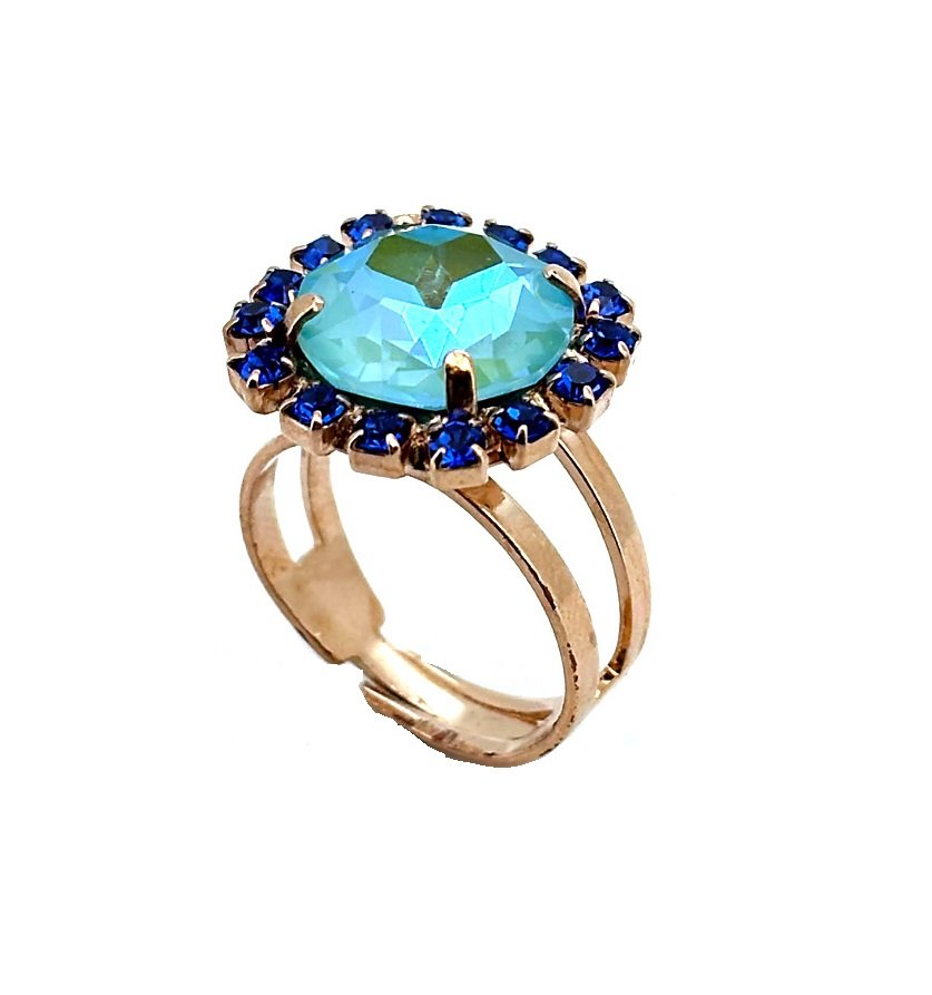 R-7137-1R-1128-RG (3) Ring by Mariana Woman Opulent Laguna and Capri Blue Swarovski Crystals - Image 1