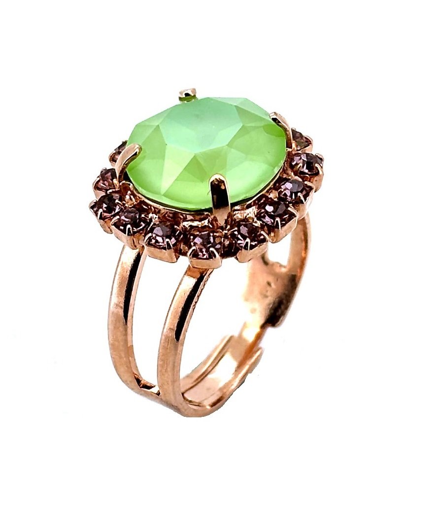 R-7137-1R-1910-RG (2) Ring by Mariana Woman Beautiful Green Opal and Amethyst Swarovski Crystals - Image 1