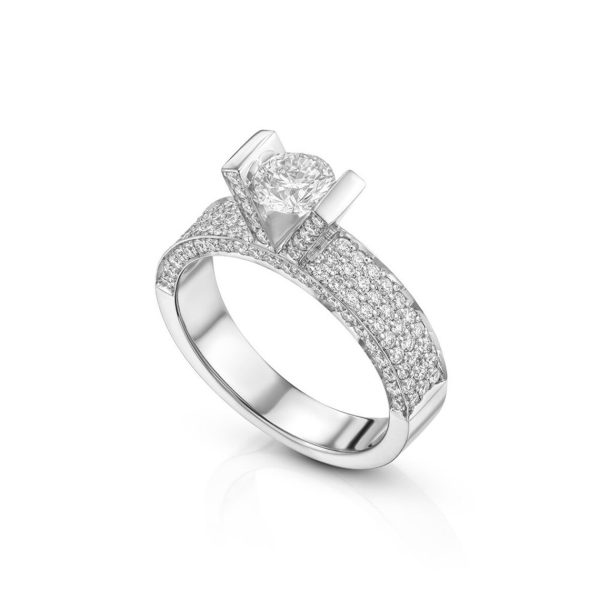 Lab-Created Diamond Ring, 1 CT Floating Diamond  High Setting with Sparkle, Set in 14k White Gold