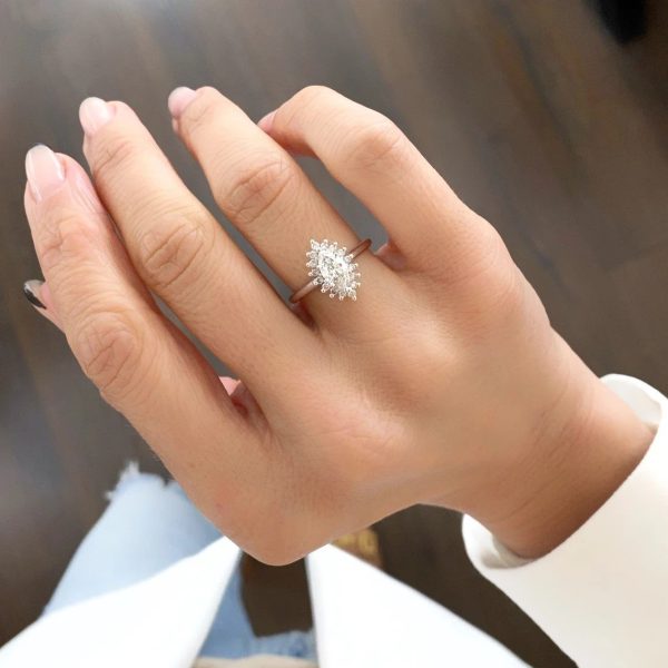 Lab-Created Diamond Ring, 0.8 Carat Marquise Cut Crown Design in 14K Gold