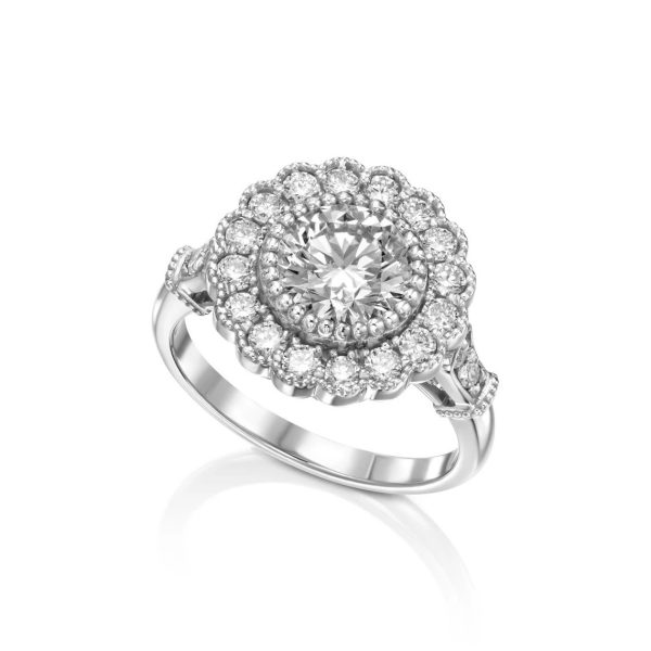 Lab-Created Diamond Ring, 1.5 Carat Big Flower Design - E VS1 Halo in 14k White Gold