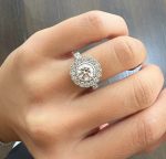 Lab-Created Diamond Ring, 1.5 Carat Big Flower Design - E VS1 Halo in 14k White Gold - Image 3