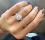 Lab-Created Diamond Ring, 1.5 Carat Big Flower Design - E VS1 Halo in 14k White Gold - Image 2