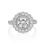 Lab-Created Diamond Ring, 1.5 Carat Big Flower Design - E VS1 Halo in 14k White Gold - Image 4