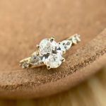 Lab-Created Diamond Ring, 1 Carat Oval Cut with Dazzling Pear-Shaped Sidestones in 14k Yellow Gold - Image 2