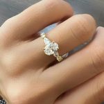 Lab-Created Diamond Ring, 1 Carat Oval Cut with Dazzling Pear-Shaped Sidestones in 14k Yellow Gold - Image 8