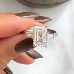 Lab-Created Diamond Ring, 3.02 Carat Three Stone Tapered Baguette in 14K Gold - Image 2