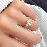 Lab-Created Diamond Ring, 1 Carat Oval Cut with Dazzling Pear-Shaped Sidestones in 14k Yellow Gold - Image 7