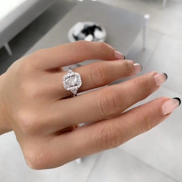 Lab-Created Diamond Ring, 1.50 Carat Radiant Cut - Halo & Side Diamonds in 14k Gold