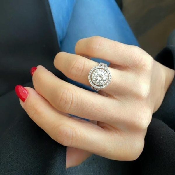 Lab-Created Diamond Ring, 1.6 Carat Beauty with Double Halo in 14k White Gold
