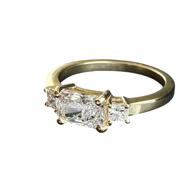 Lab-Created Diamond Ring,  0.86 Carat DVS1 Center 2 Princess Cut Side Diamonds in 14k Yellow Gold