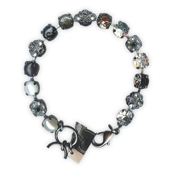 Bracelet by Mariana Woman Gorgeous Obsidian Mineral and Clear Swarovski Crystals