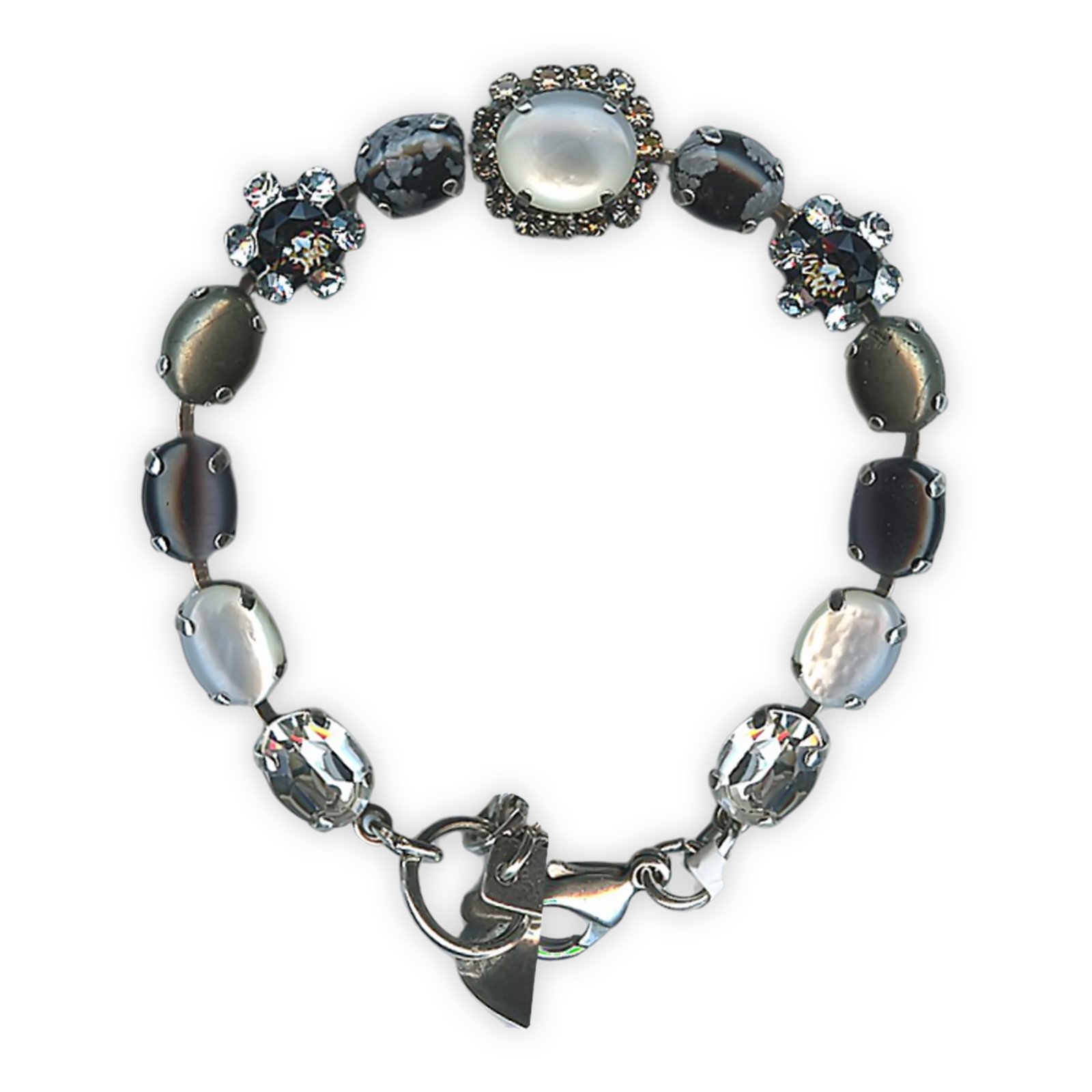 B-4090-3-M1080-SP (1) Bracelet by Mariana Woman Oval White Shell Mineral and Clear Swarovski Crystals - Image 1