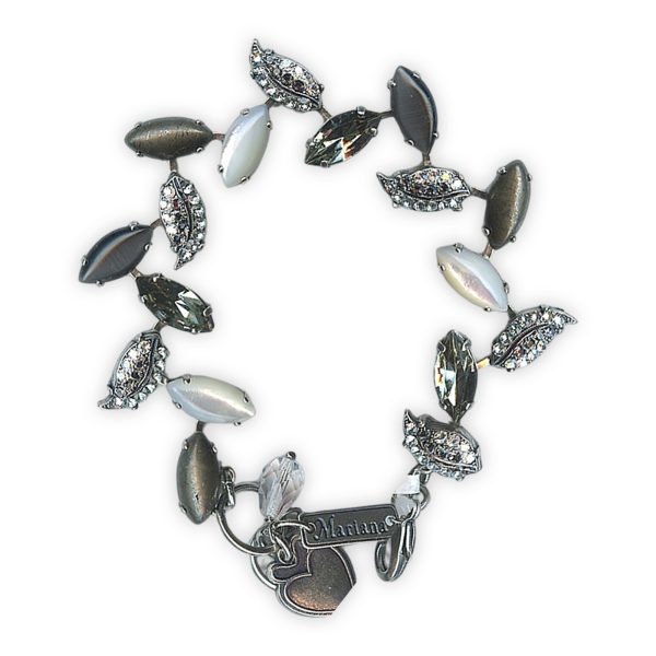 Bracelet by Mariana Woman Luxurious White Shell Mineral and Clear Swarovski Crystals