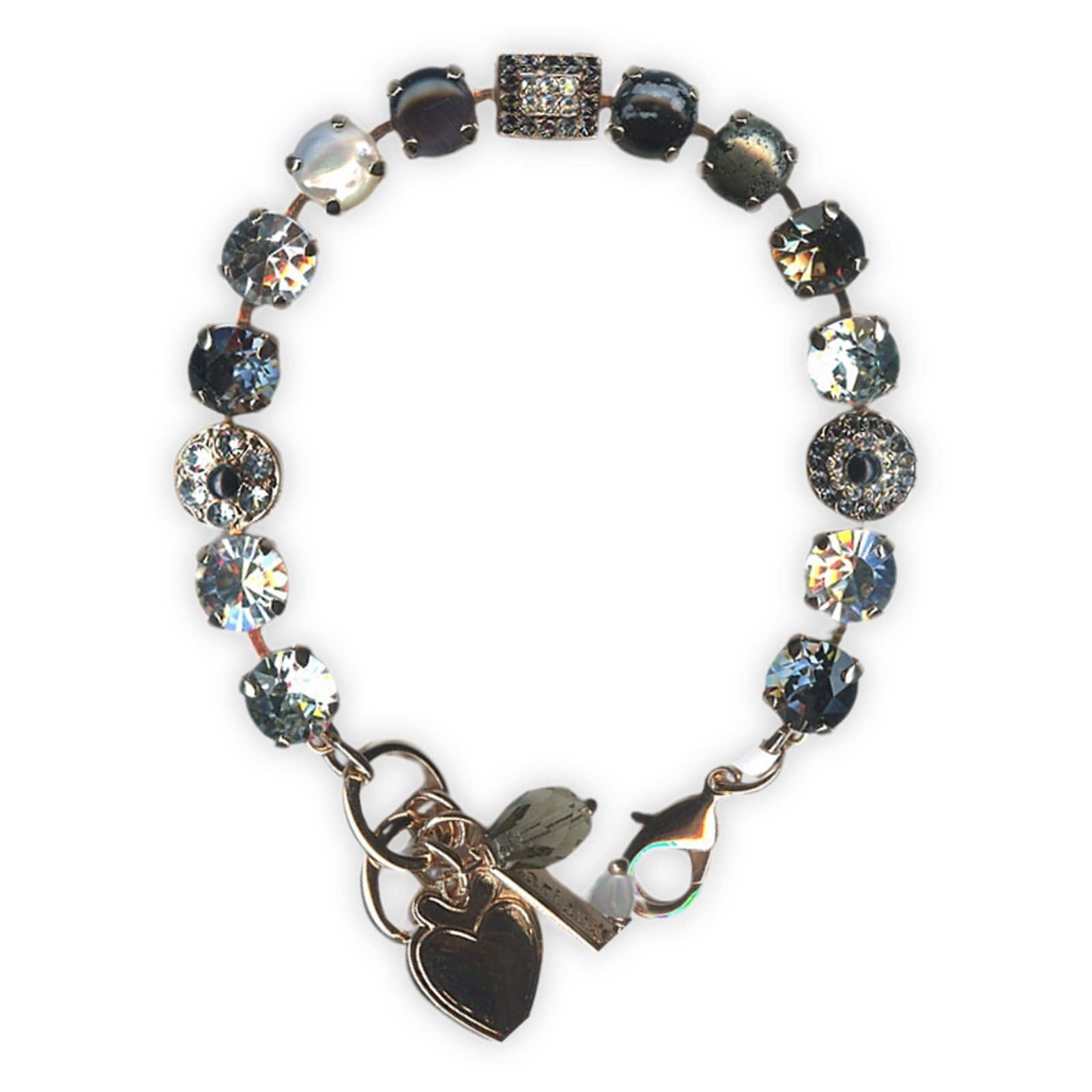 B-4161-M1080-RG (1) Bracelet by Mariana Woman Gorgeous White Shell and Pyrite Mineral Swarovski Crystals - Image 1