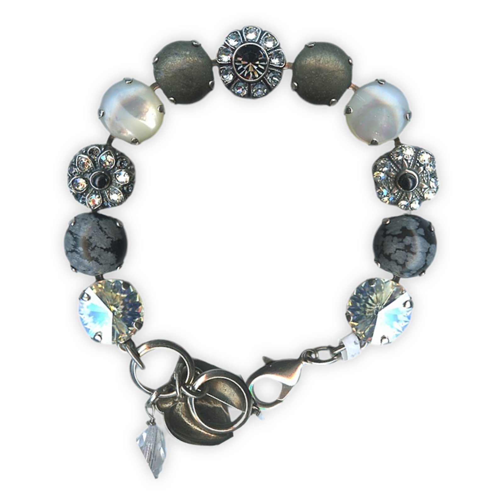 B-4246-M1080-SP (1) Bracelet by Mariana Woman Beautiful Obsidian and White Shell Mineral Swarovski Crystals - Image 1