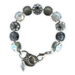 Bracelet by Mariana Woman Beautiful Obsidian and White Shell Mineral Swarovski Crystals - Image 2