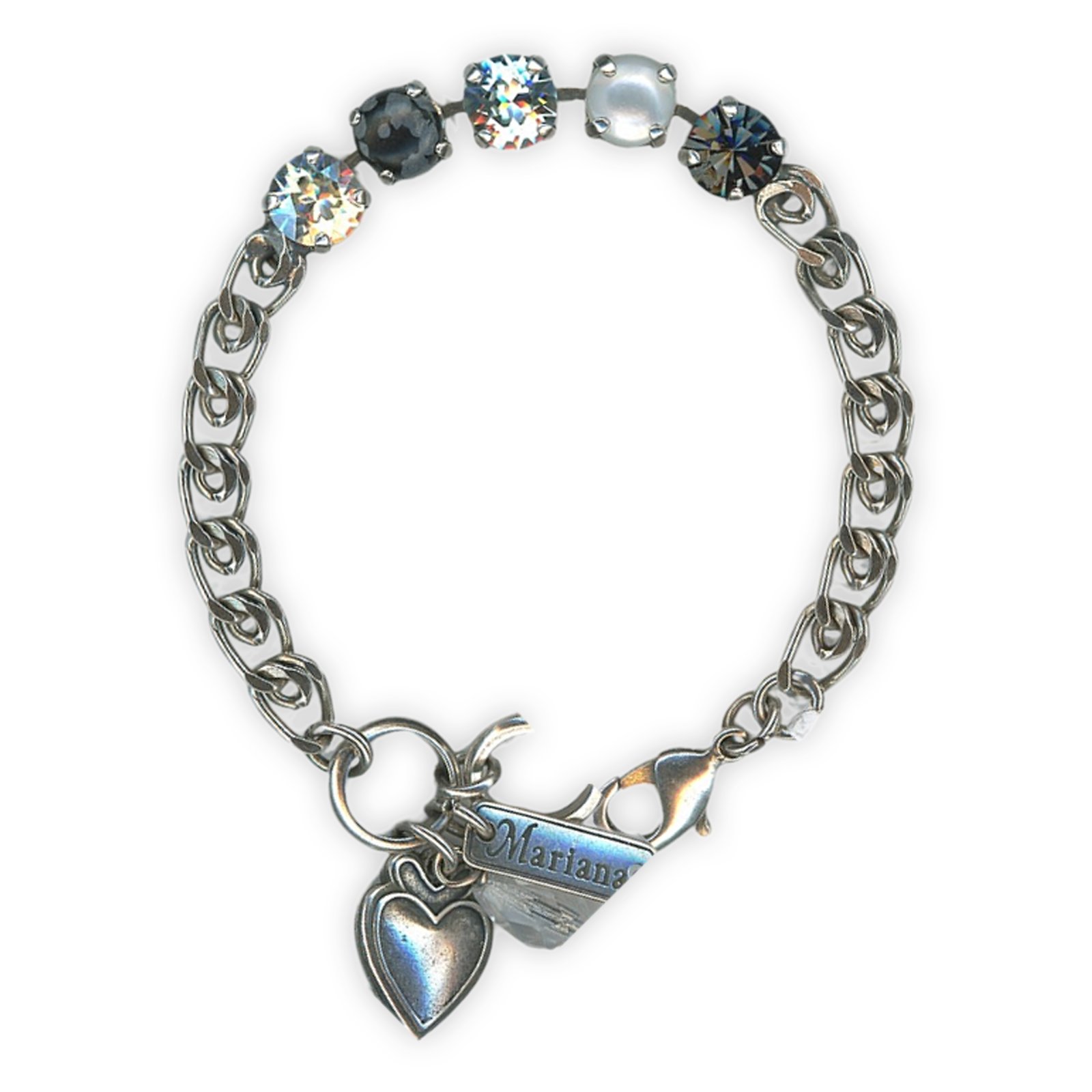 B-4252-4-M1080-SP (1) Bracelet by Mariana Woman Exquisite Obsidian and White Shell Mineral Swarovski Crystals - Image 1