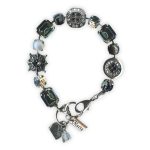Bracelet by Mariana Woman Sophisticated Obsidian and Pyrite Mineral Swarovski Crystals - Image 2