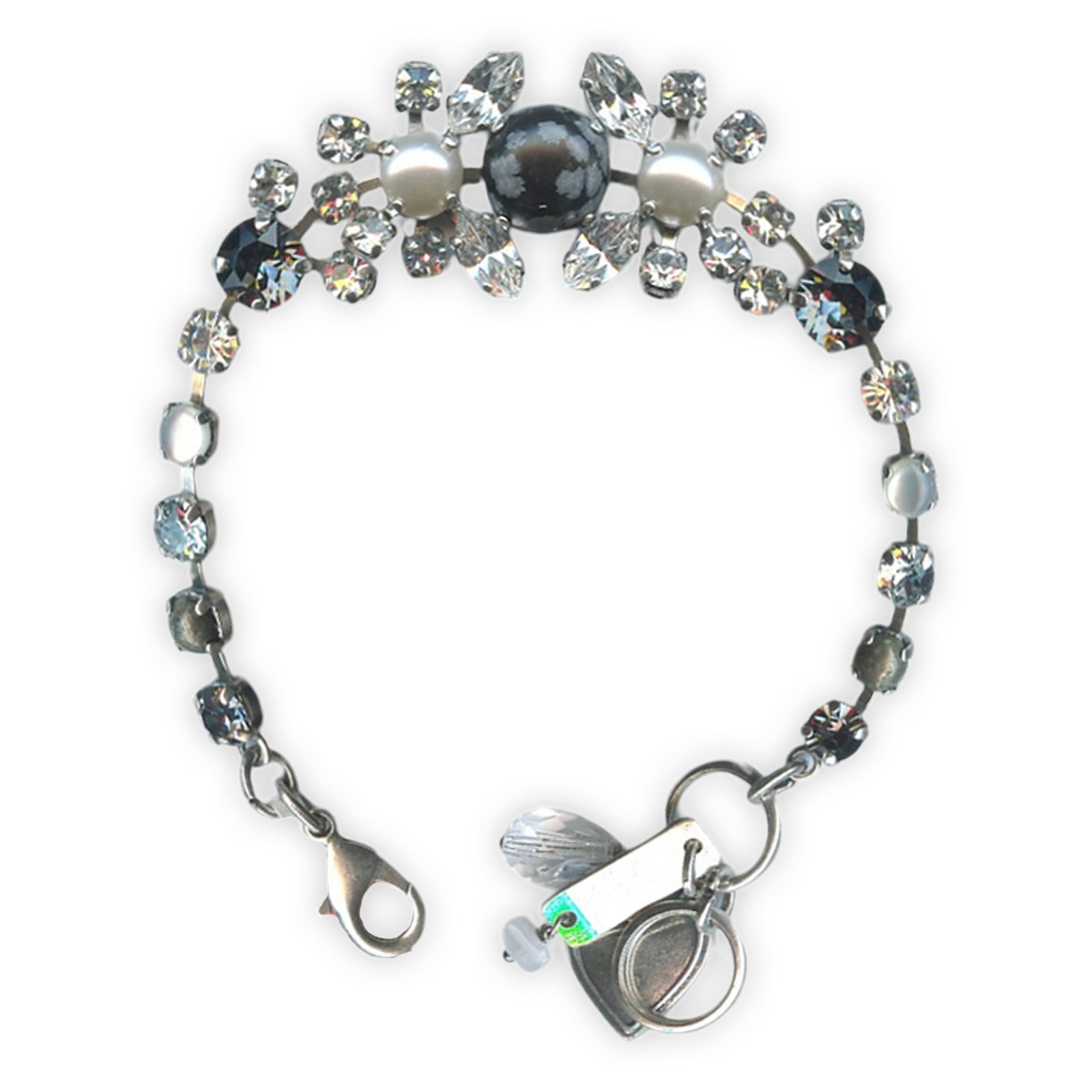 B-4326-1-M1080-SP (1) Bracelet by Mariana Woman Elegant Obsidian and Pearl Mineral Swarovski Crystals - Image 1
