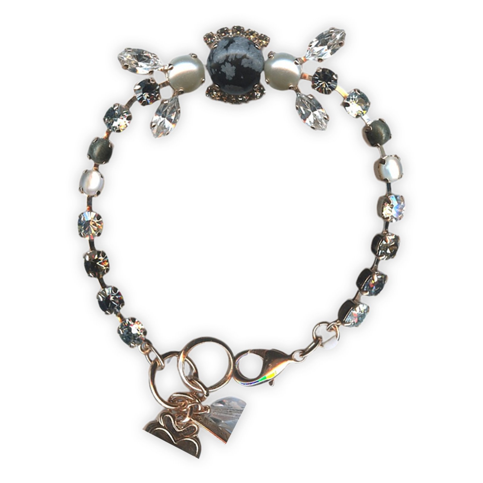 B-4326-M1080-RG (1) Bracelet by Mariana Woman Fab Obsidian and Pearl Mineral Swarovski Crystals - Image 1