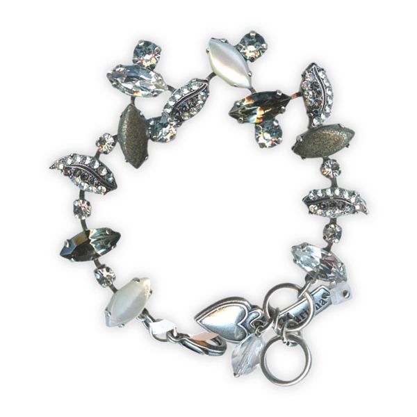 Bracelet by Mariana Woman Glamorous Pyrite and White Shell Mineral Swarovski Crystals