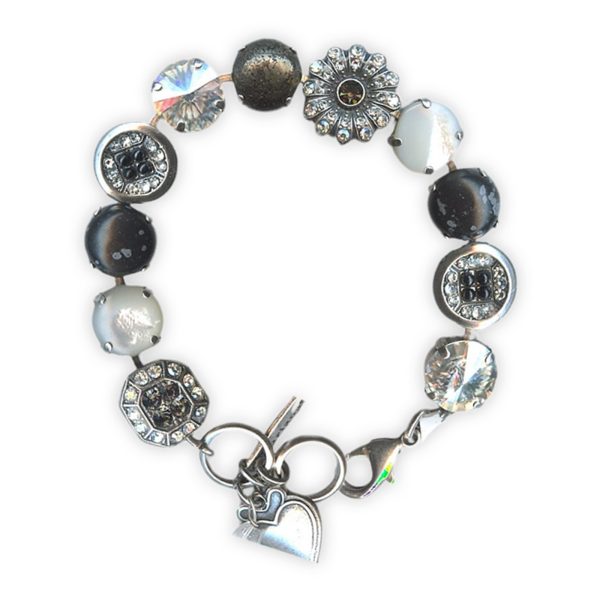 Bracelet by Mariana Woman Sophisticated Pyrite and Obsidian Mineral Swarovski Crystals