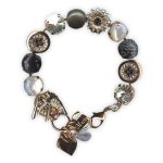 Bracelet by Mariana Woman Glamorous Obsidian and White Shell Mineral Swarovski Crystals