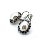 Earrings by Mariana Woman Luxurious Pearl and Tanzanite Swarovski Crystals - Image 2