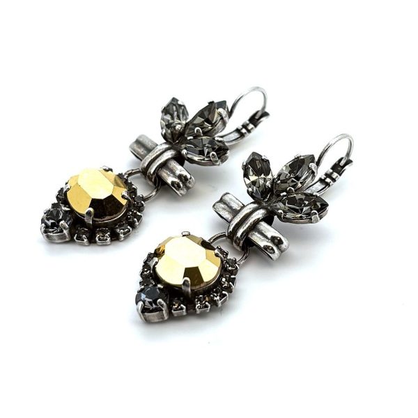 Earrings By Mariana Woman Black Diamond and Crystal Dorado Swarovski Crystals-SP